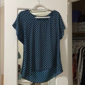 Blue pattern short sleeve blouse